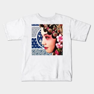 Chinese Opera Star Blue with Dark Blue Traditional Pattern- Hong Kong Retro Kids T-Shirt